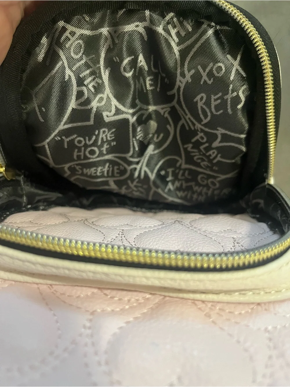EUC Betsey Johnson Panda Mini Backpack Pink Quilted Hearts Bag